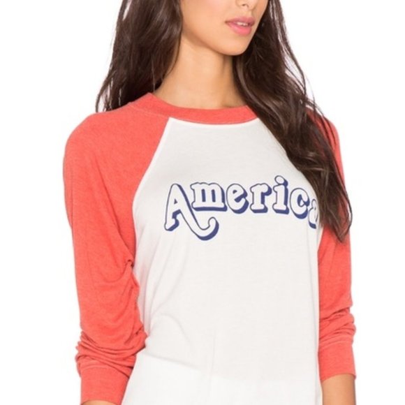 NEW! Wildfox 'AMERICA' Raglan Sweatshirt in WHITE/RED (M) - Picture 9 of 15